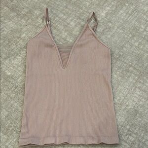 Women's Pink Ribbed V-Neck Top